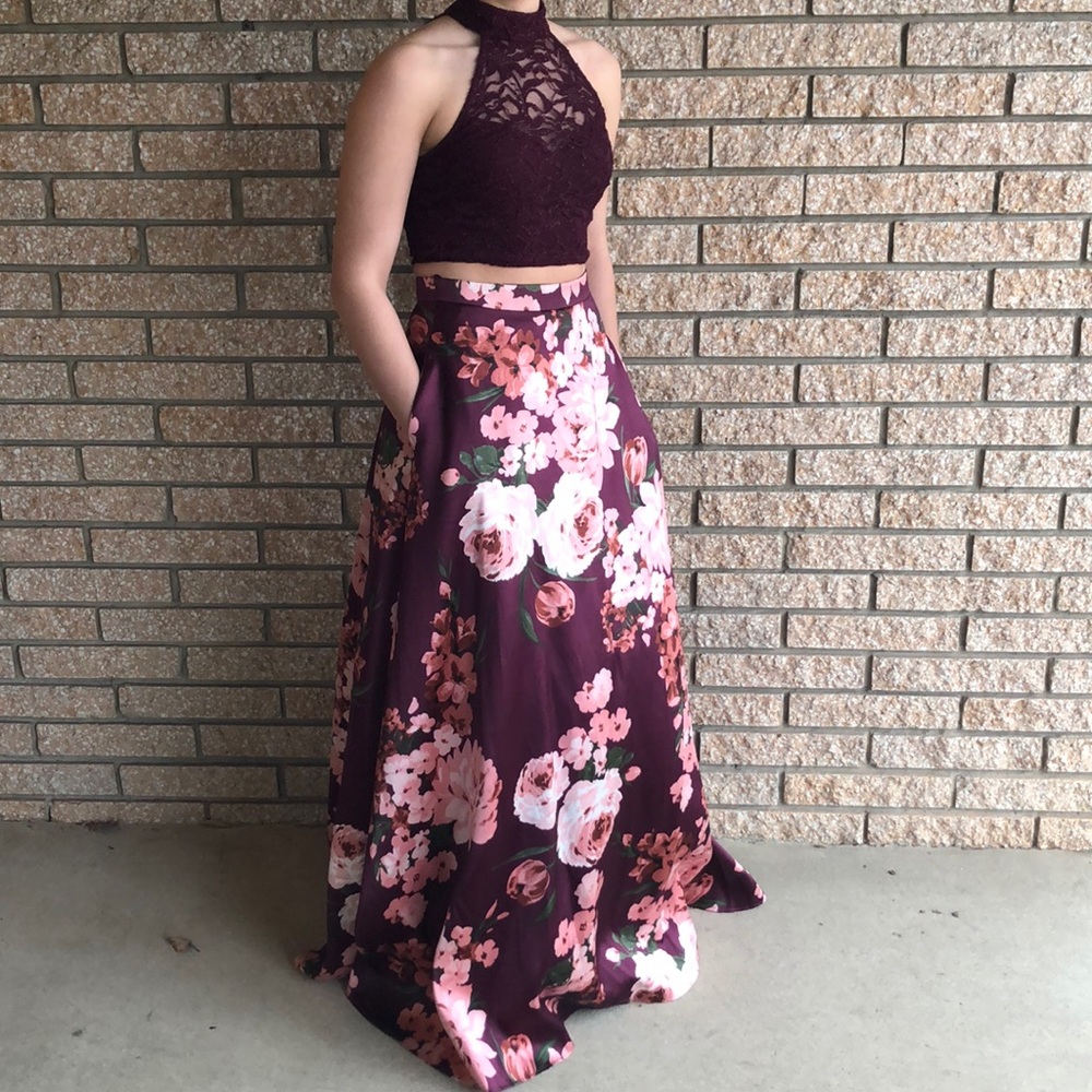 two-piece, long homecoming/prom/formal dress